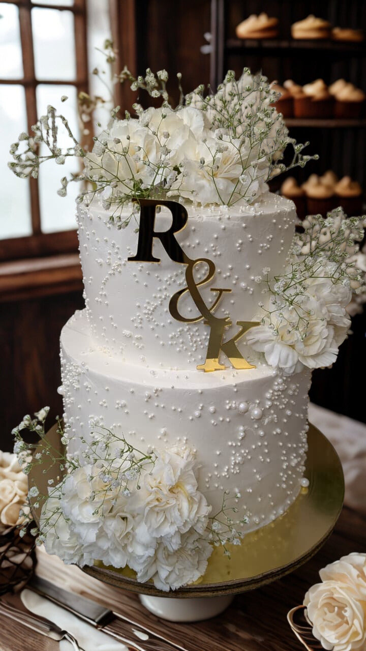 Luxury Floral Wedding Cake | Custom Initial Wedding Cake in Dehradun